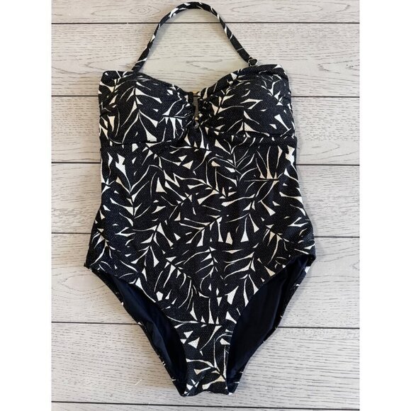 Nip Tuck Swim One Piece Swim Suit Metallic Textured Leaf Black and White US 12 - Picture 6 of 6